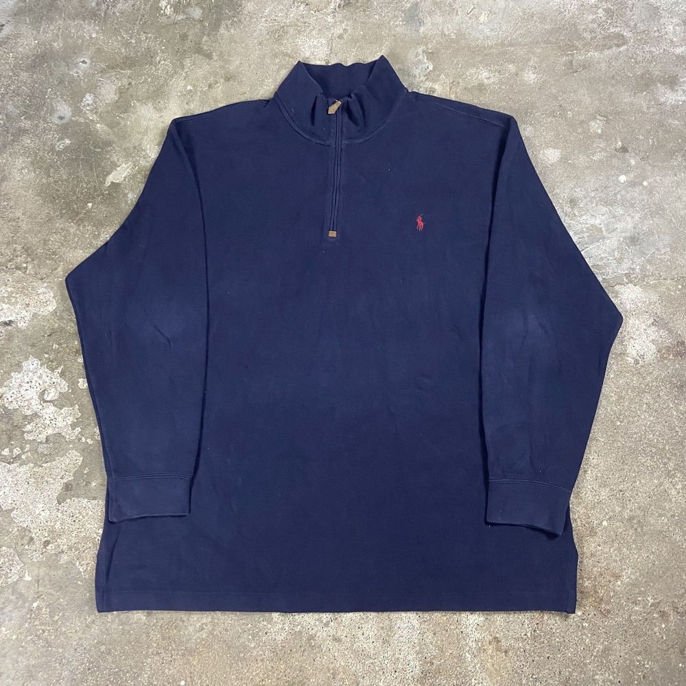 Vintage 90s Polo Ralph Lauren 1/4 Zip Sweater Size 2XLT Blue Fleece Pullover
